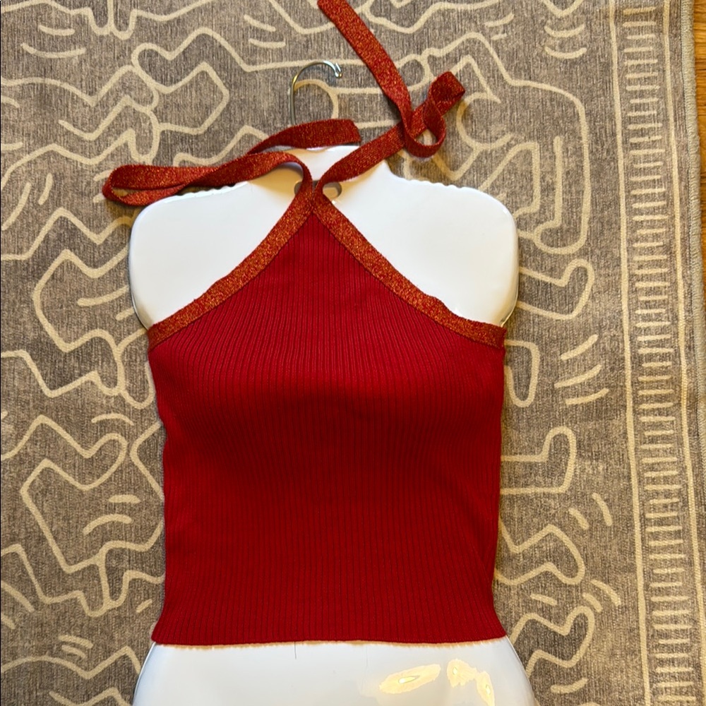 Red Halter Neck Women's Top Vintage